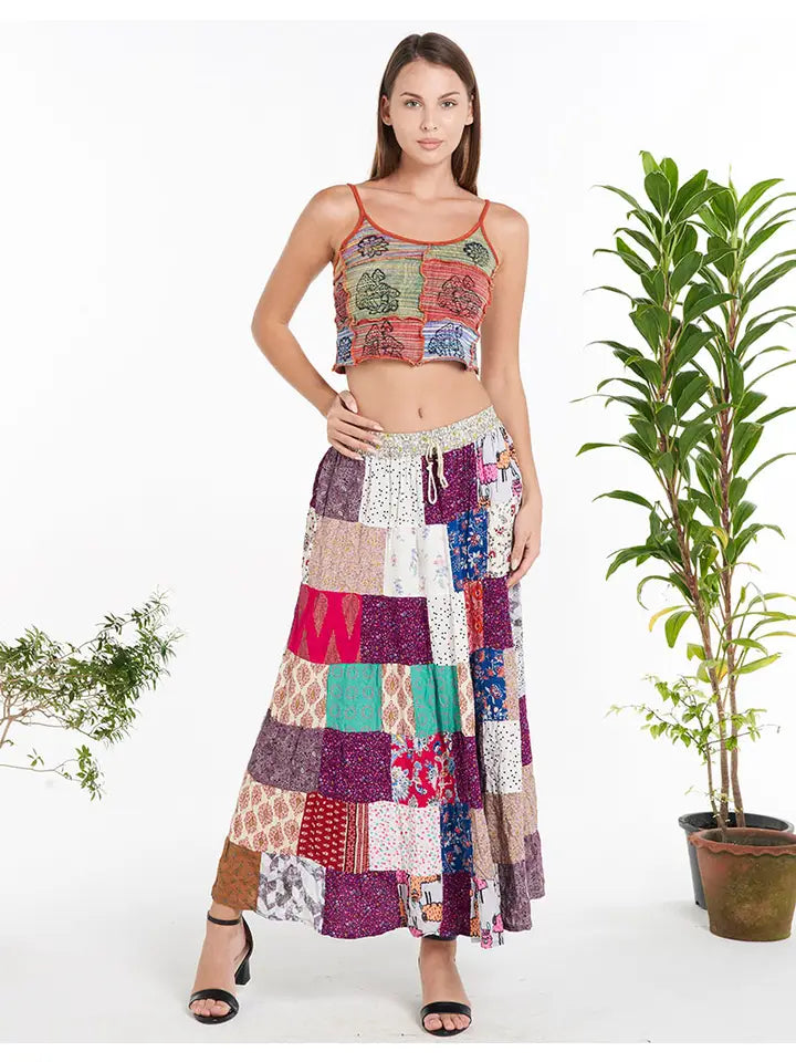 Womens Patchwork Cotton Skirt