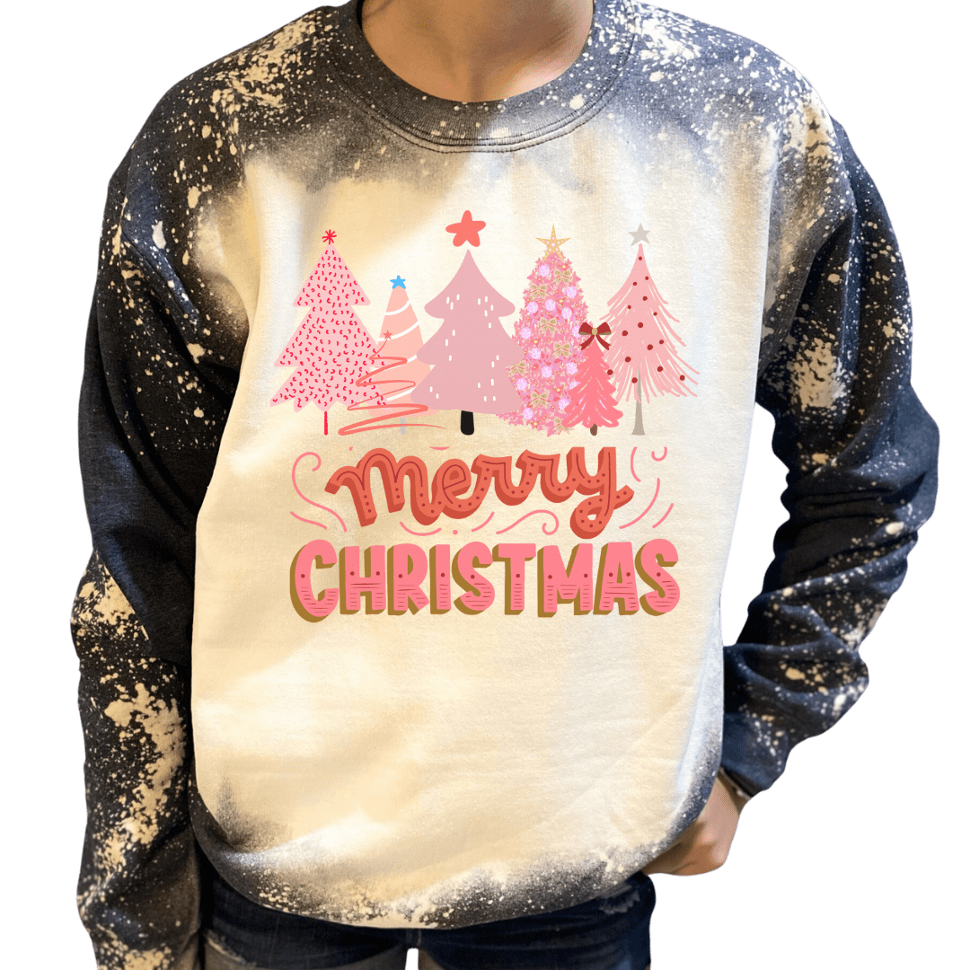 Pink Merry Christmas Custom Bleached Sweatshirt Rkcountry Boutique