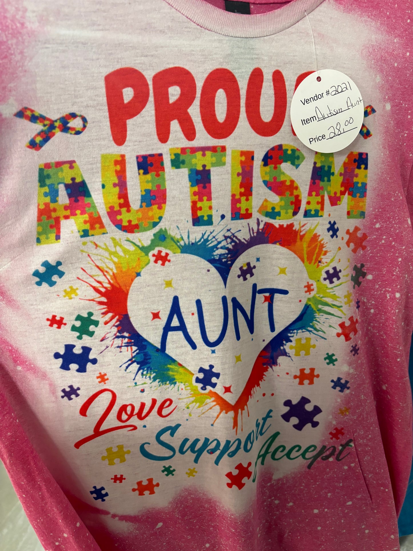 Autism Aunt Love, Support, Accept Bleached T-Shirt