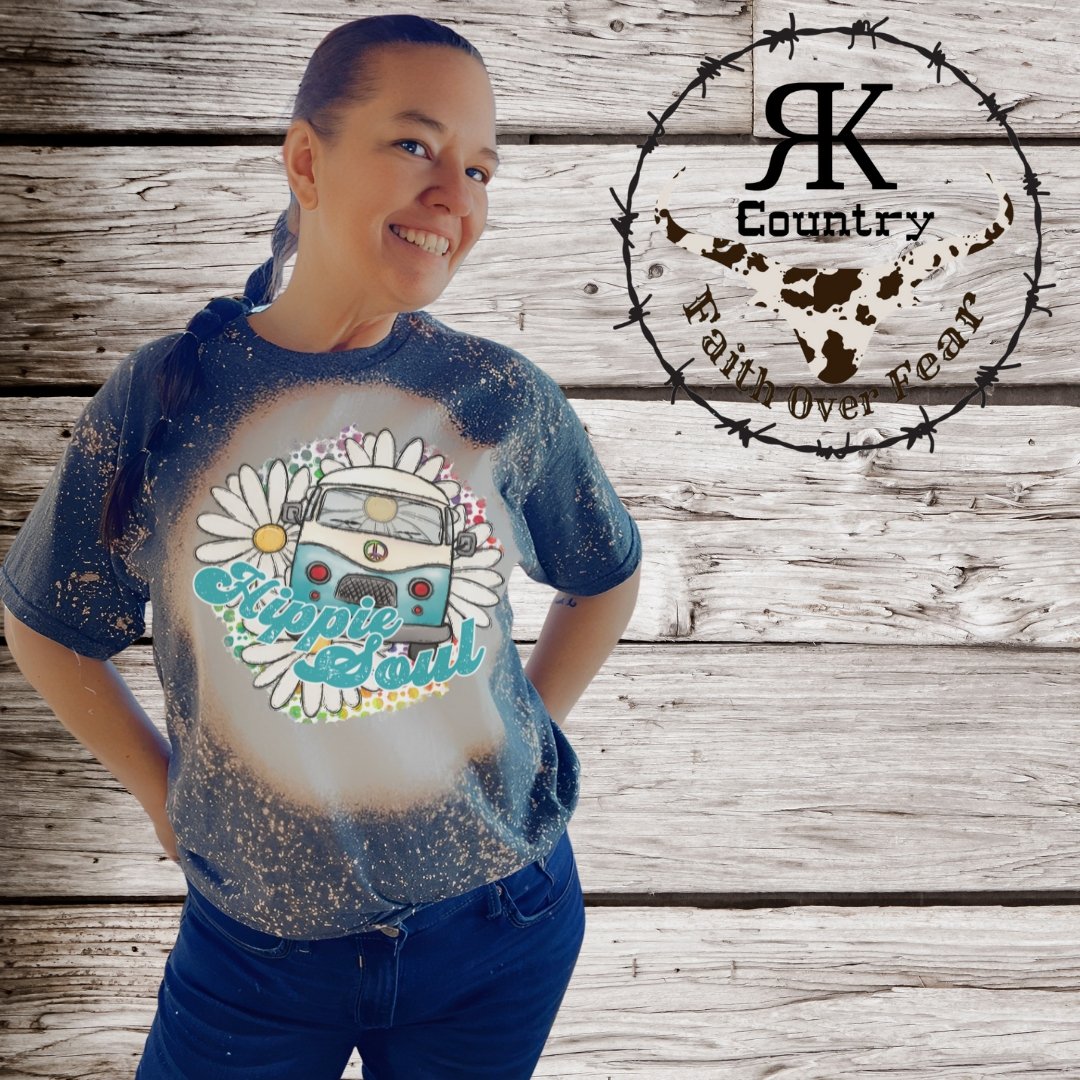 VW Bus Daisy Peace Hippie Soul Bleached T-Shirt - Rkcountry Boutique