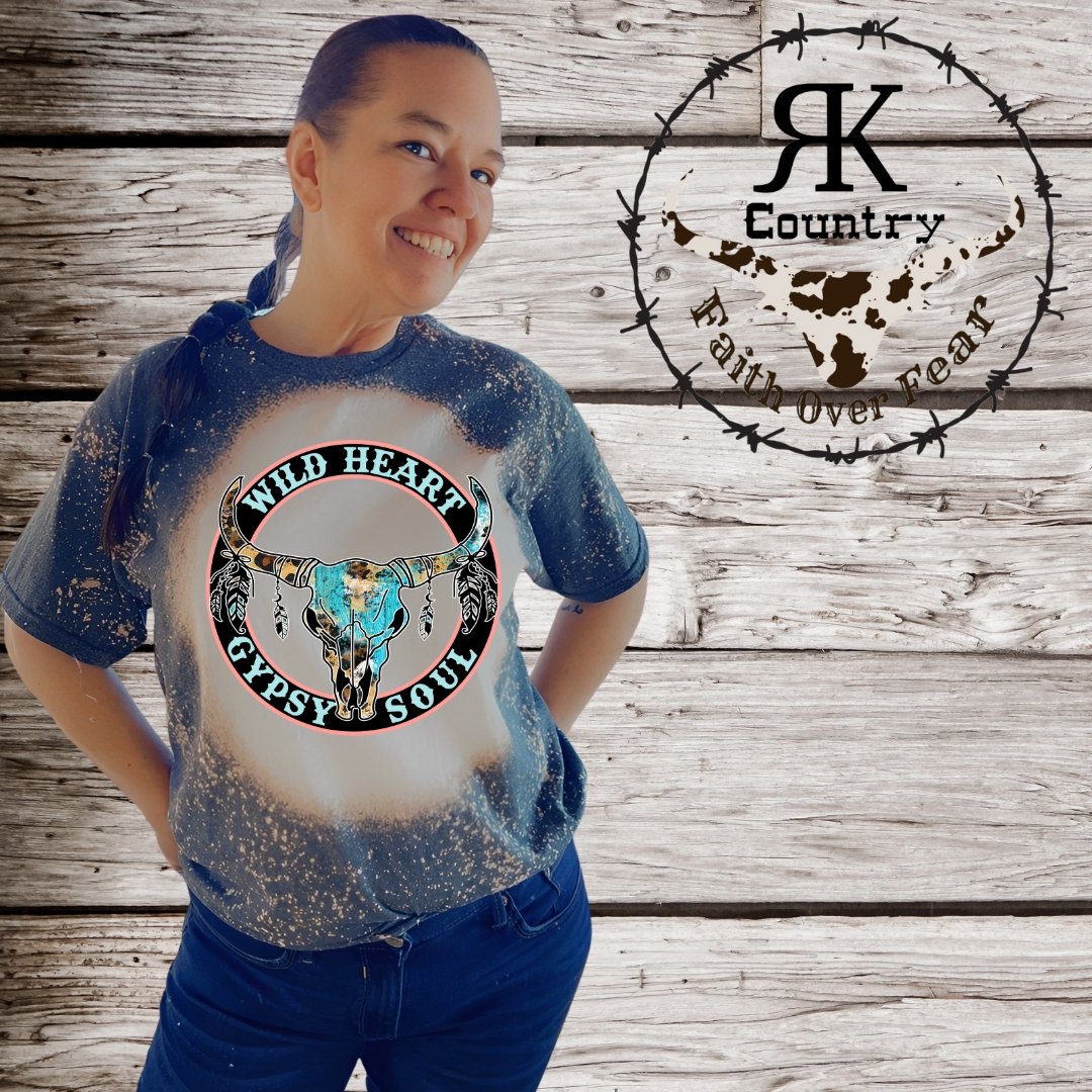 Wild Heart Gypsy Soul Bleached Adult T-Shirt - Rkcountry Boutique